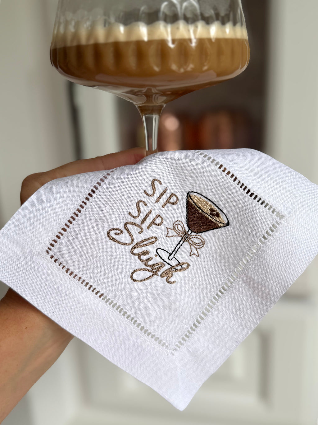 Sip Sip Sleigh Cocktail Napkins or Coaster