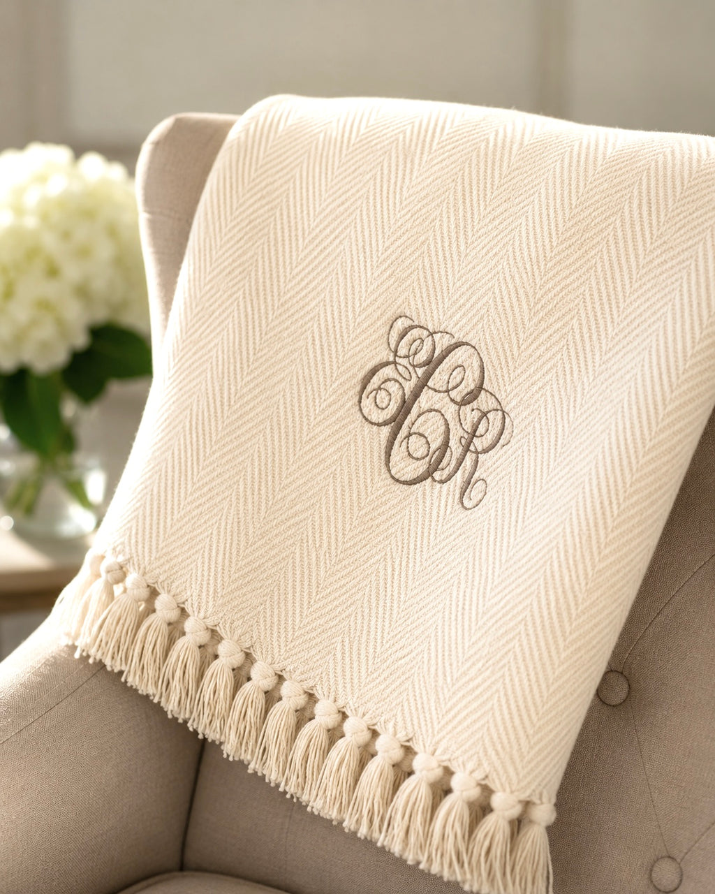 Personalized Embroidered Herringbone Throw Blanket