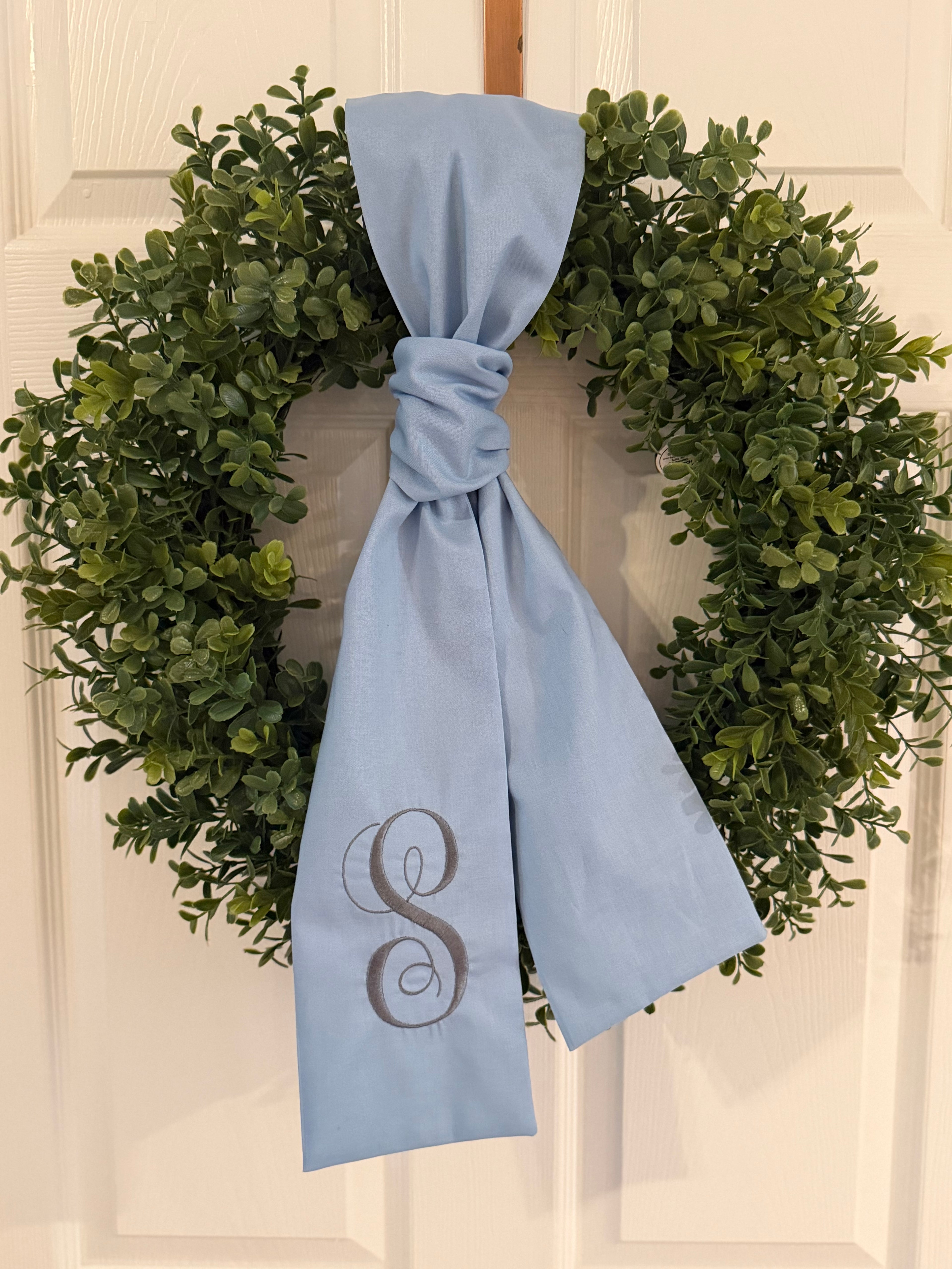 Blue Monogrammed Wreath Sash