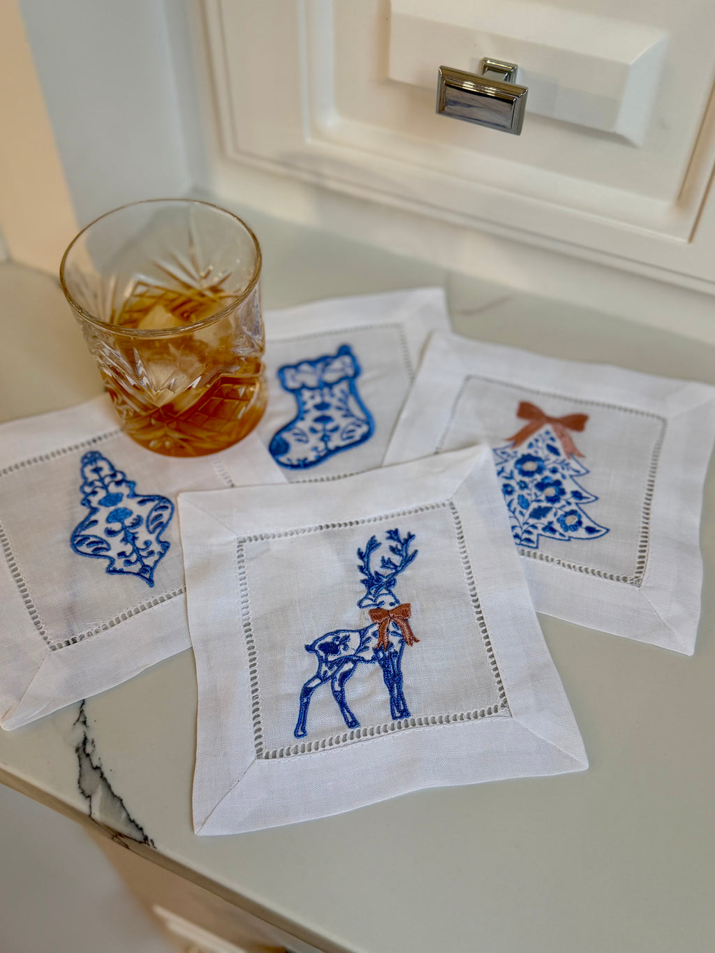 Christmas Toile Cocktail Napkins or Coasters (set of 4)