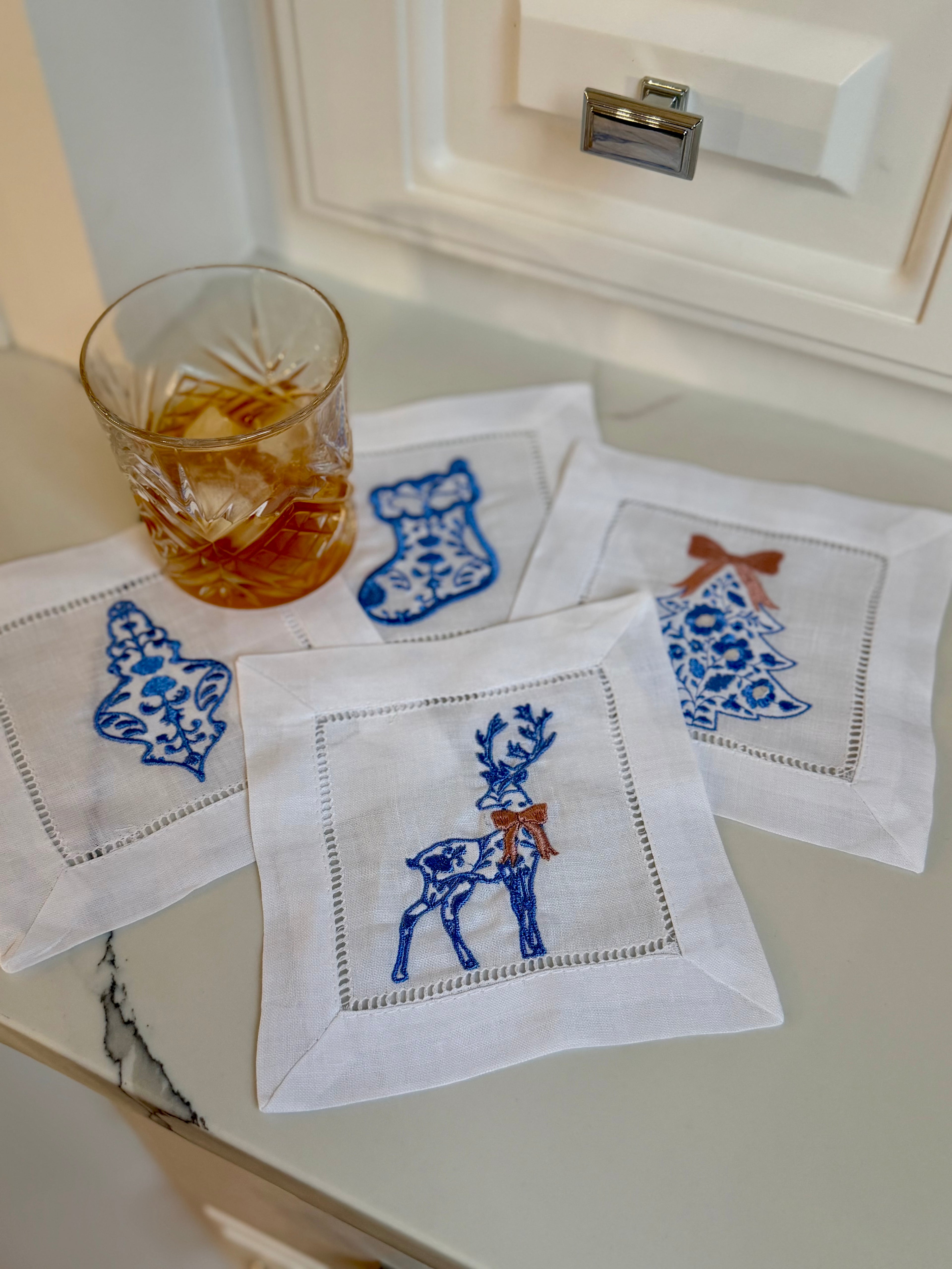 Christmas Toile Cocktail Napkins or Coasters (set of 4)