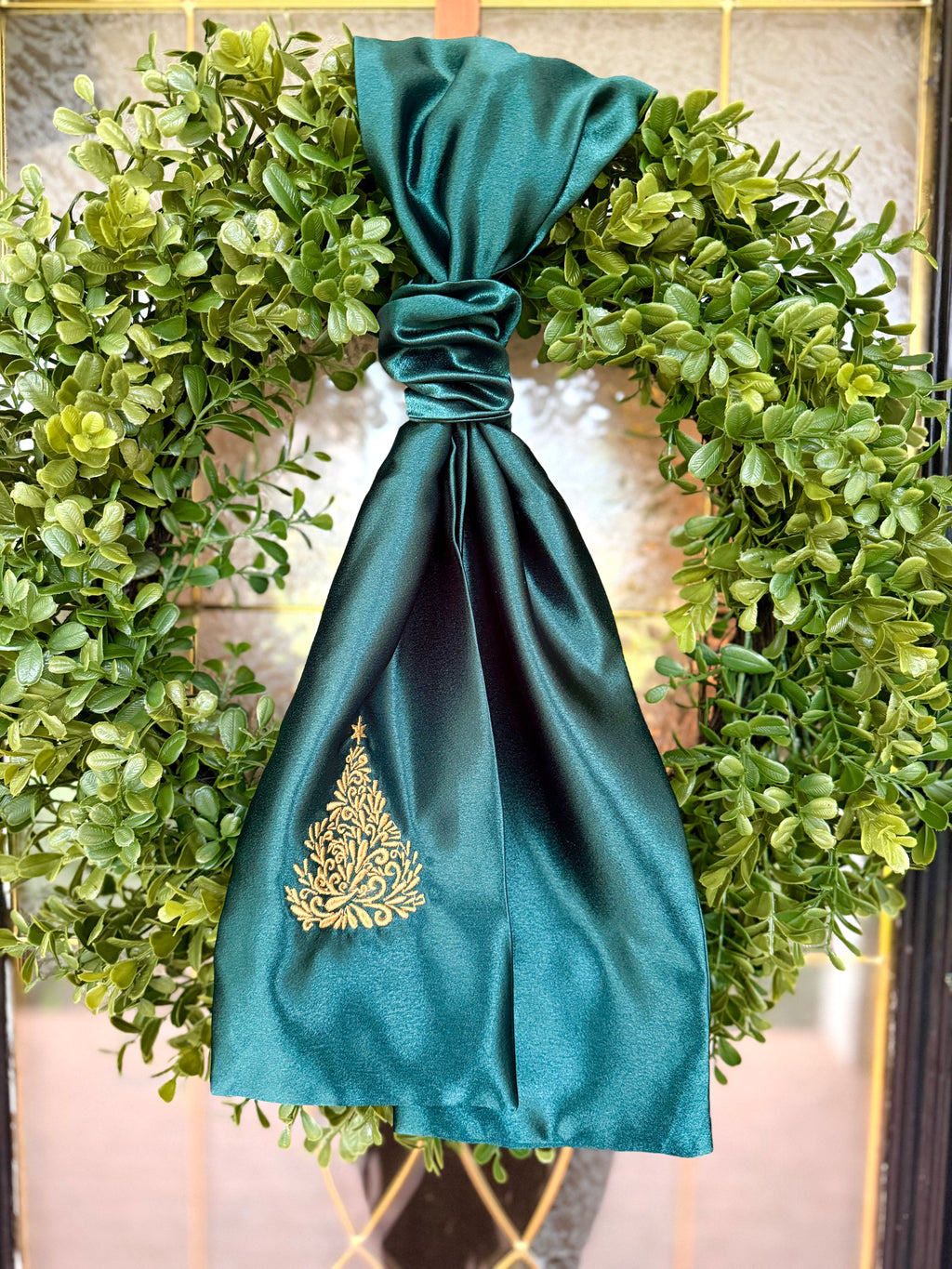 Green Satin Christmas Wreath Sash