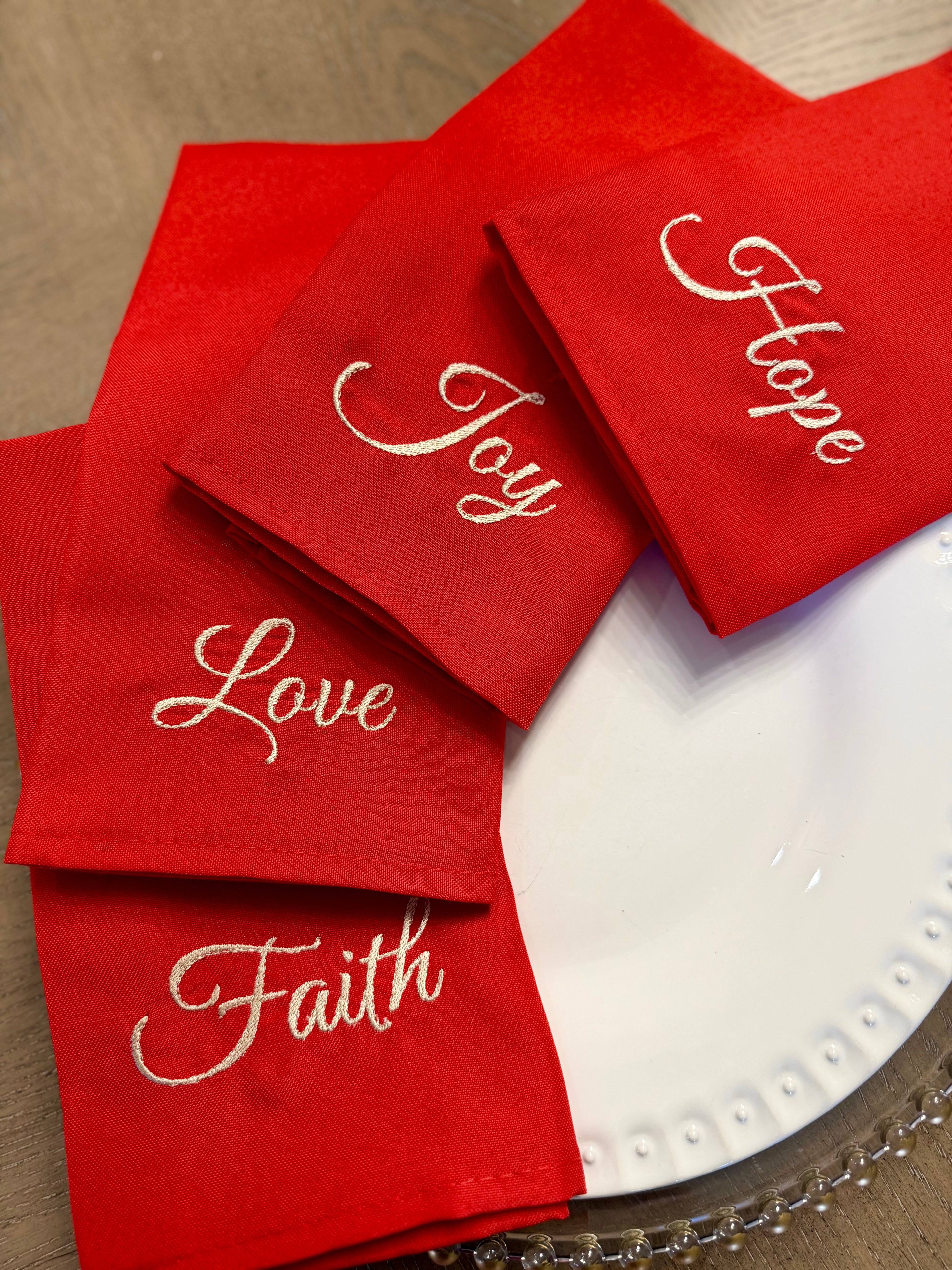 Faith Embroidered Cocktail Napkins (set of 4)