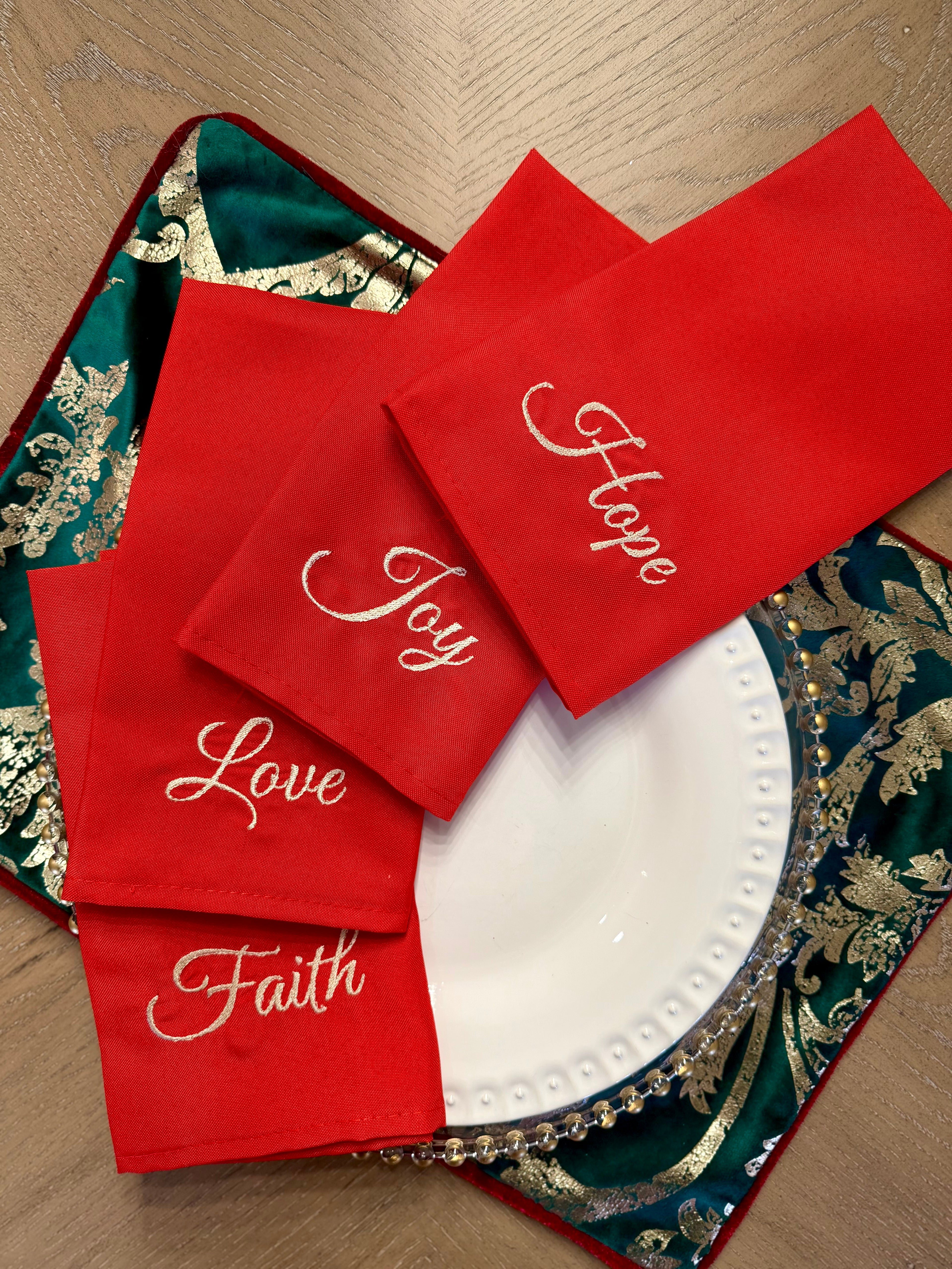 Faith Embroidered Cocktail Napkins (set of 4)