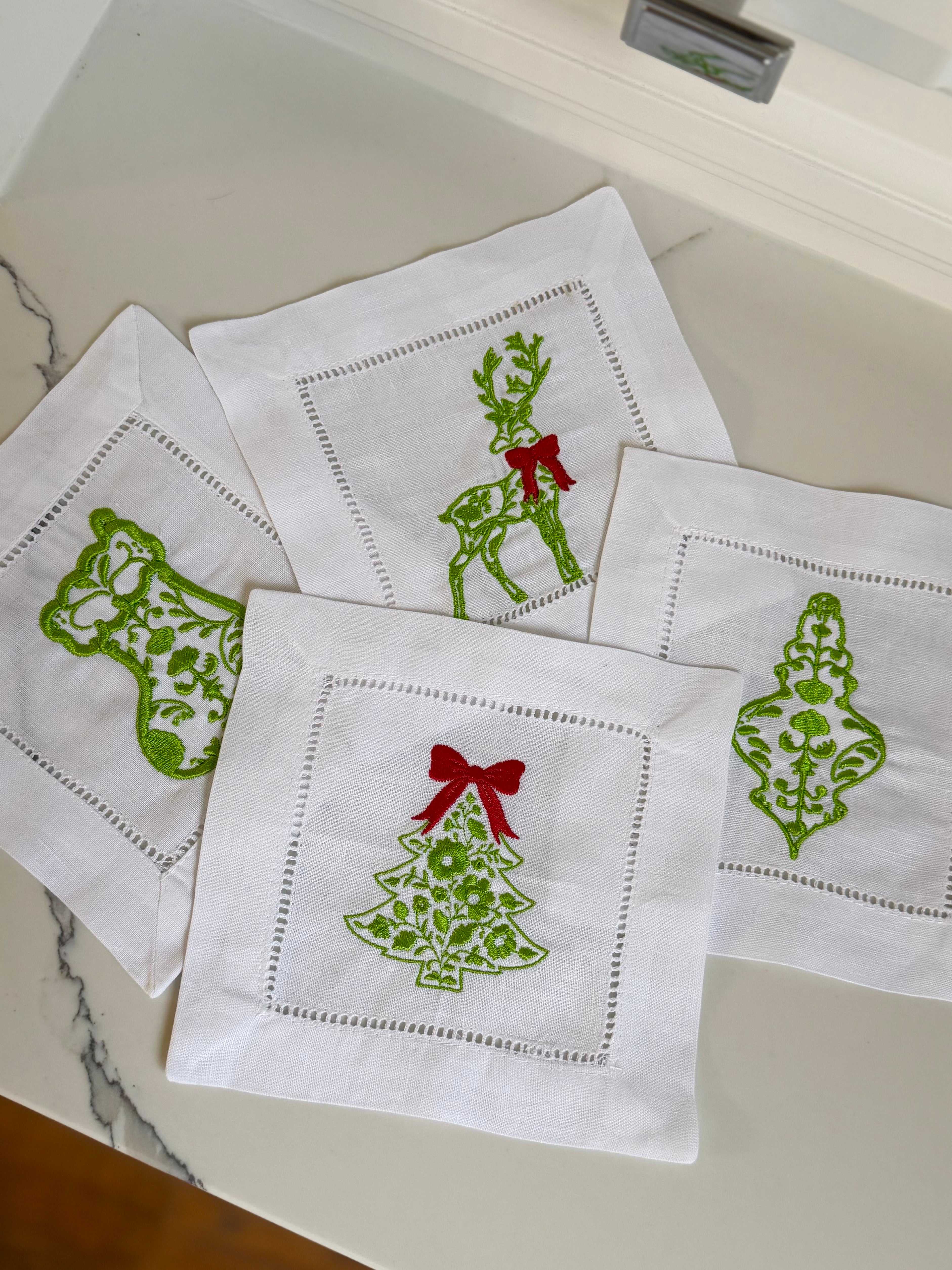 Christmas Toile Cocktail Napkins or Coasters (set of 4)