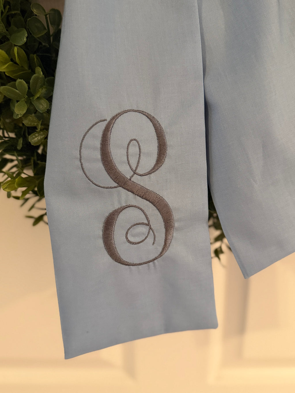 Blue Monogrammed Wreath Sash