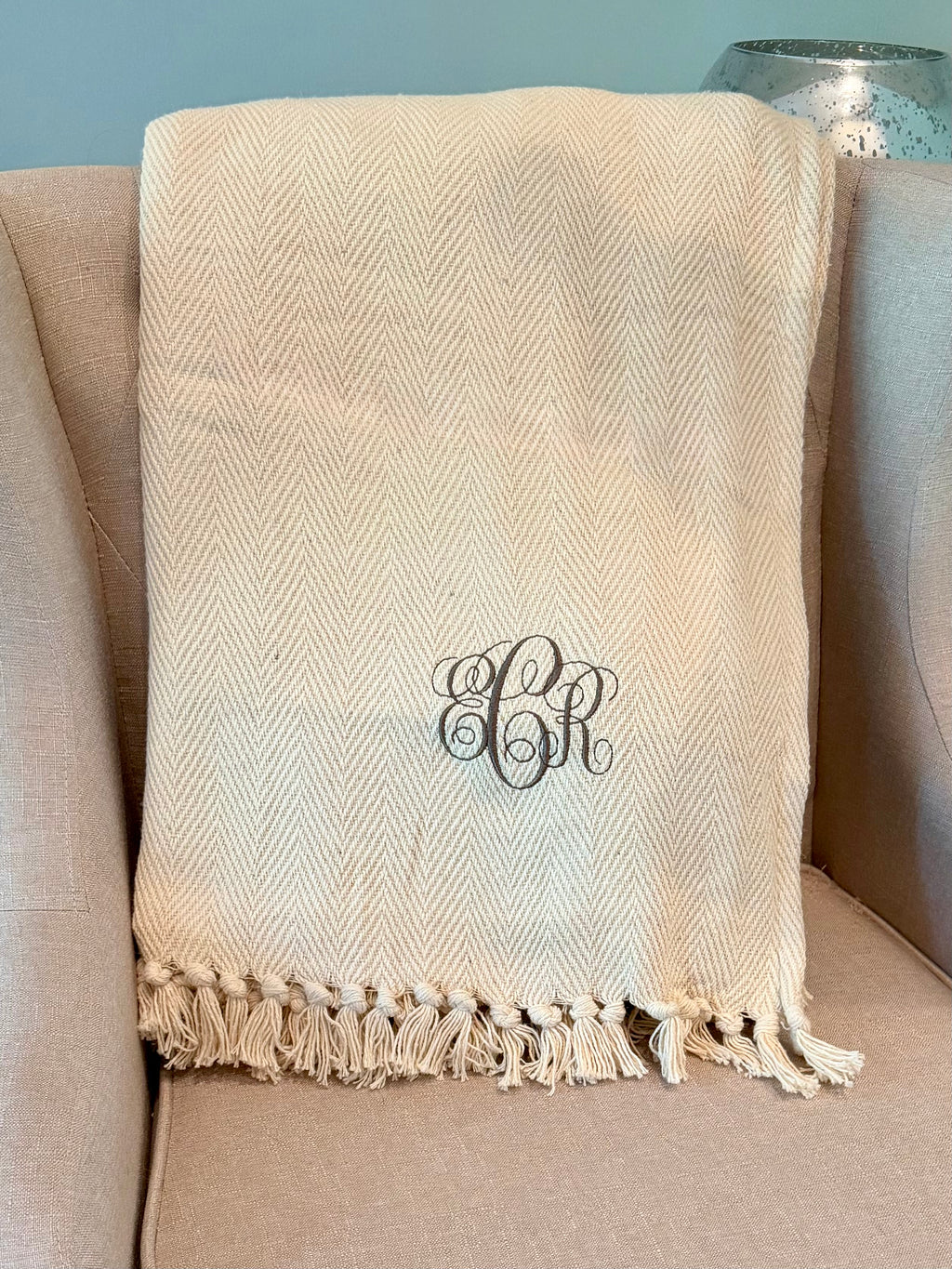 Personalized Embroidered Herringbone Throw Blanket