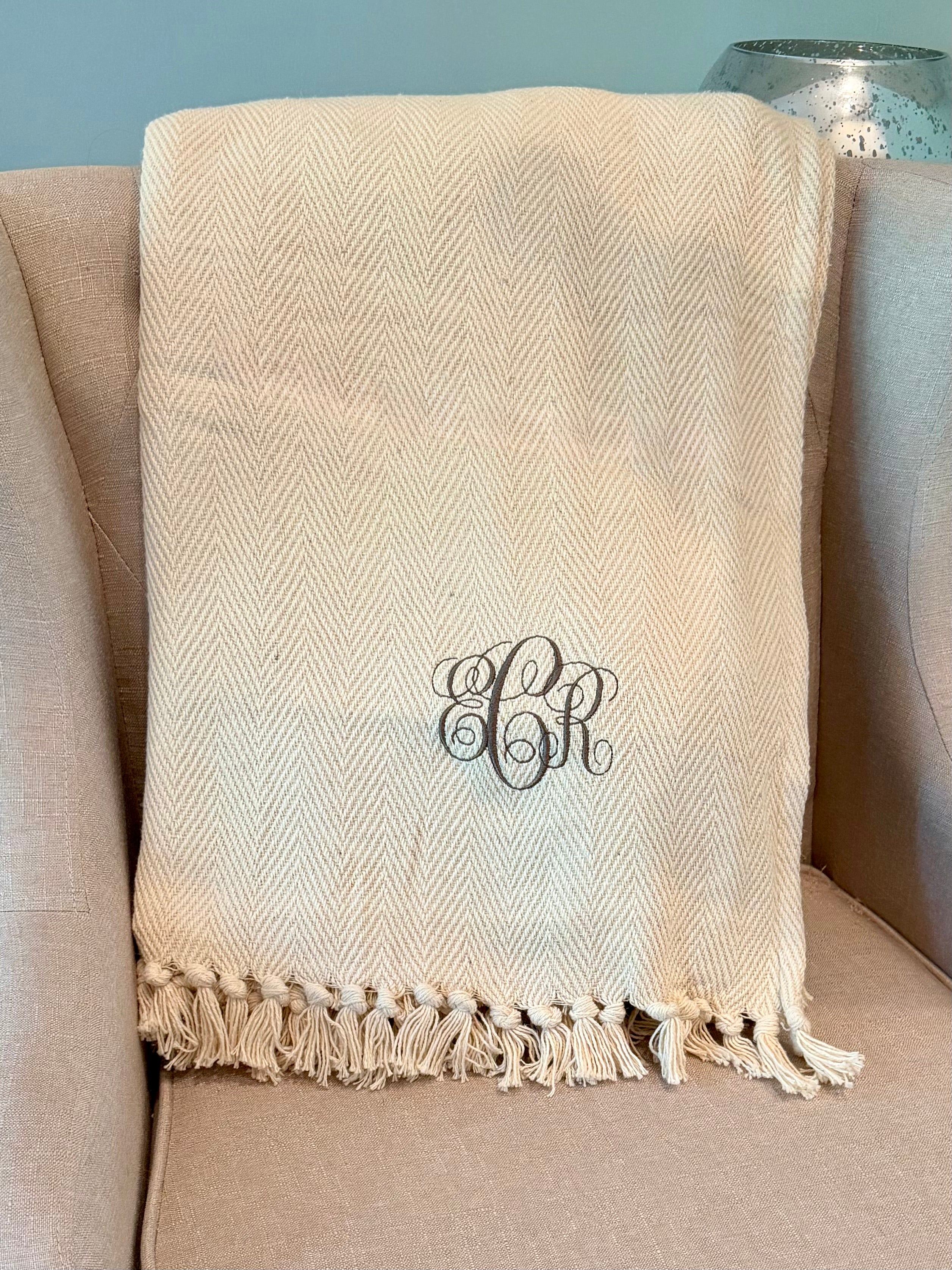 Personalized Embroidered Herringbone Throw Blanket