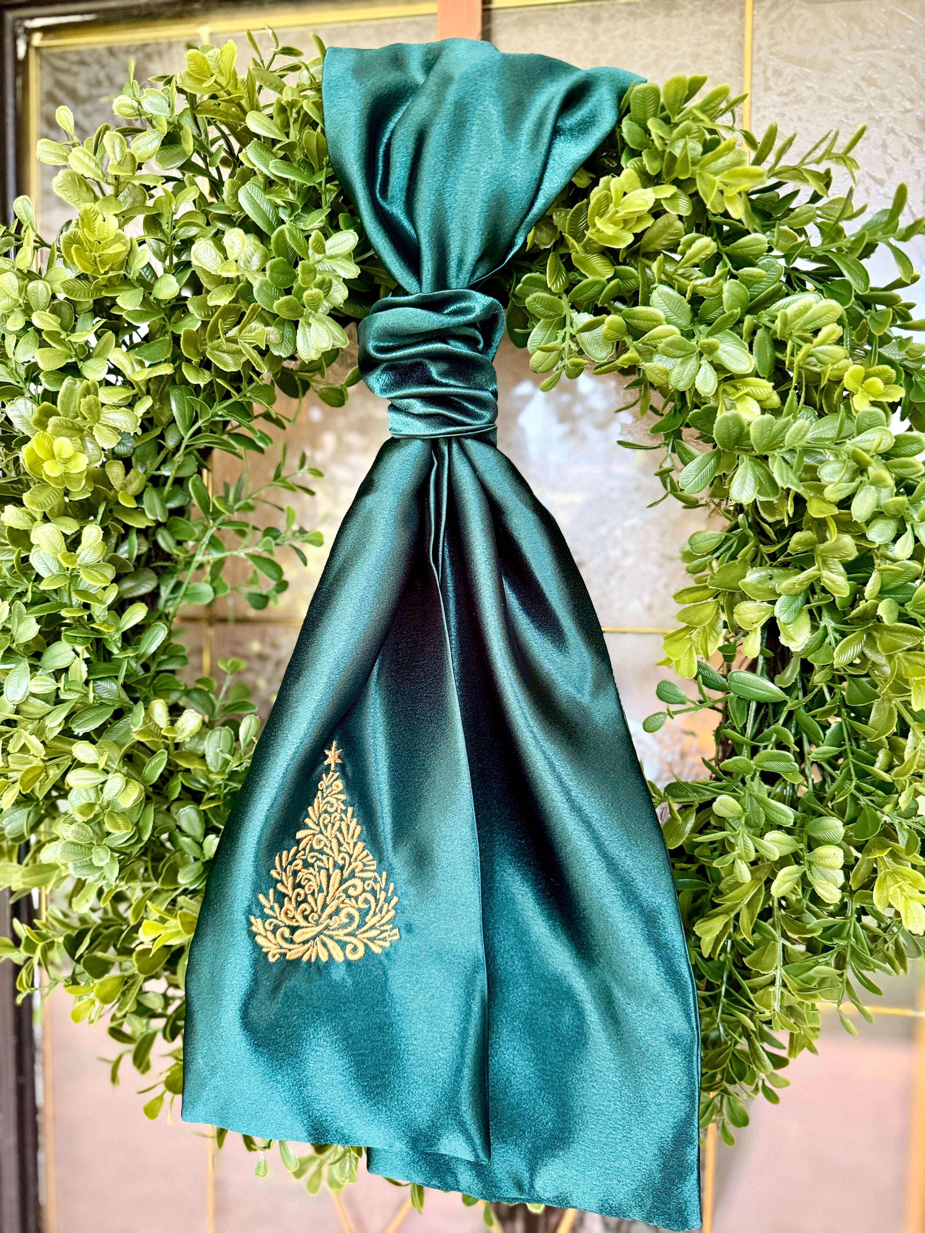 Green Satin Christmas Wreath Sash