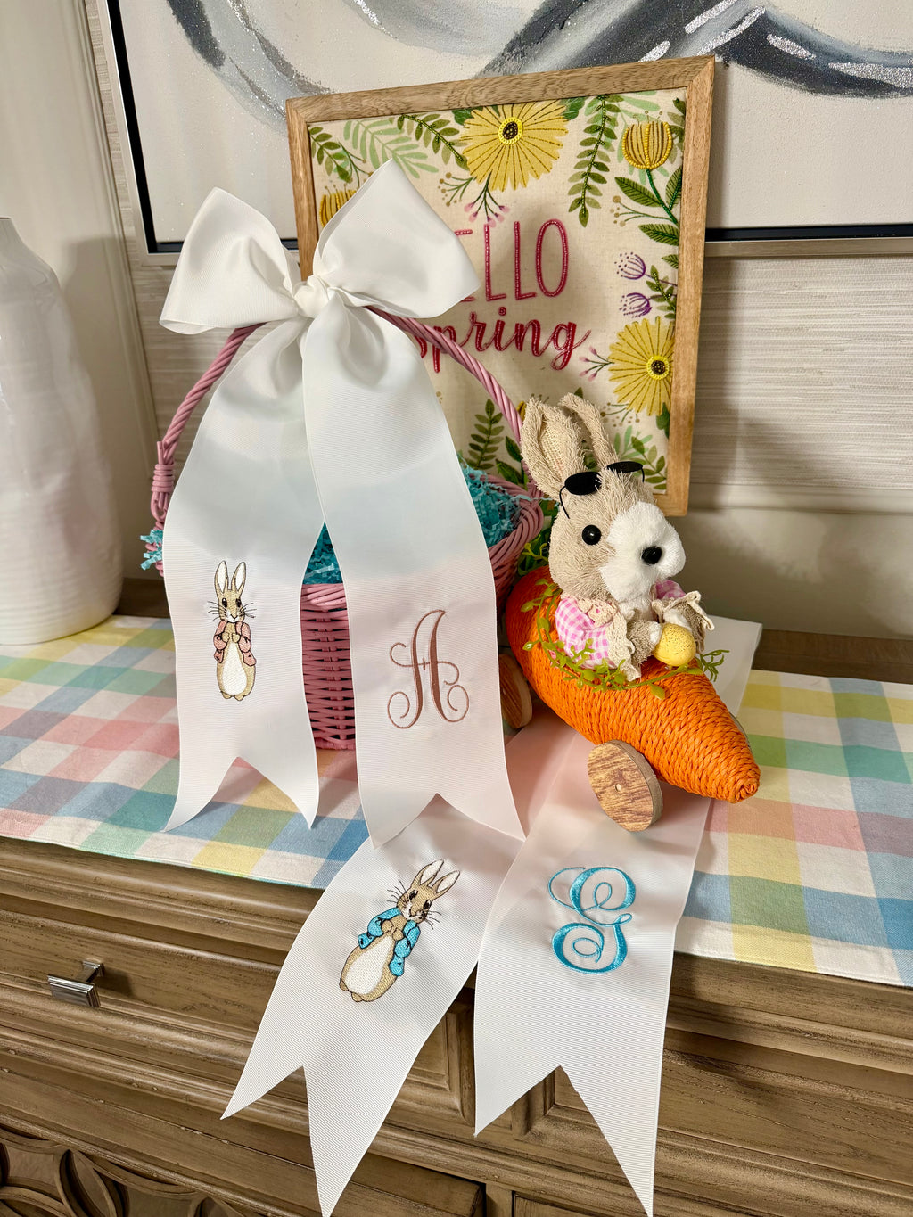 Blue Bunny Easter Basket Bow