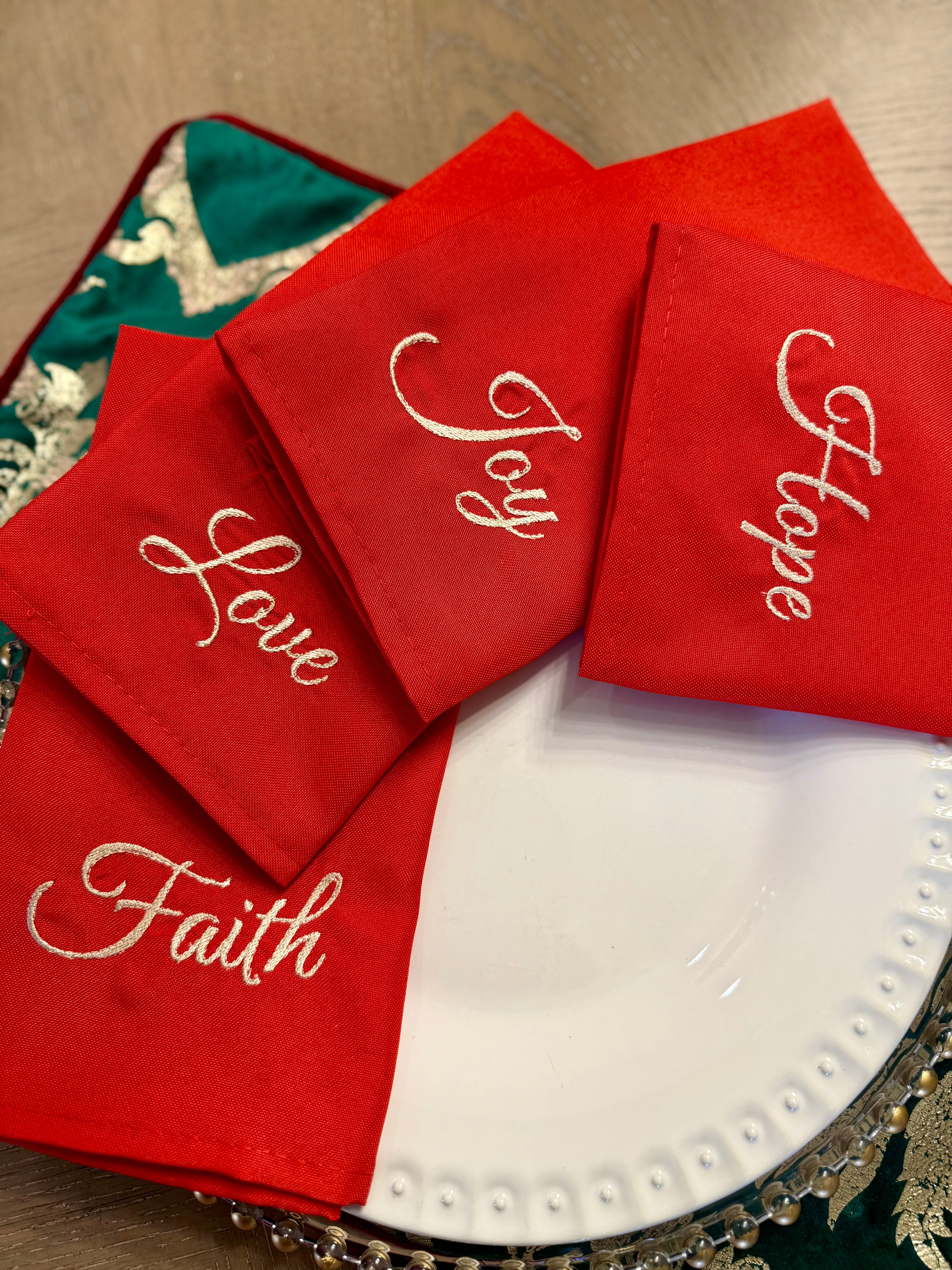 Faith Embroidered Cocktail Napkins (set of 4)