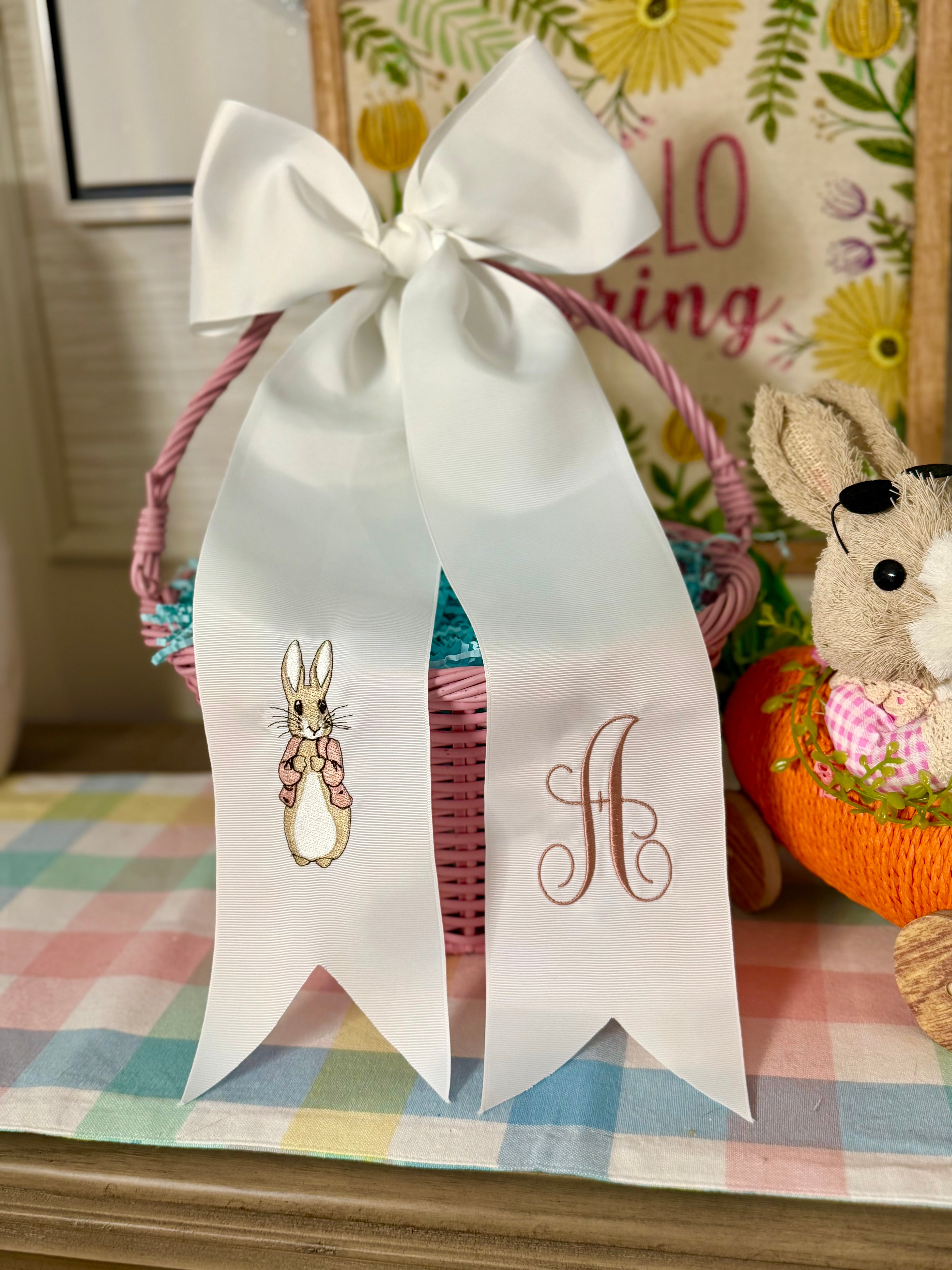 Pink Bunny Easter Basket Bow