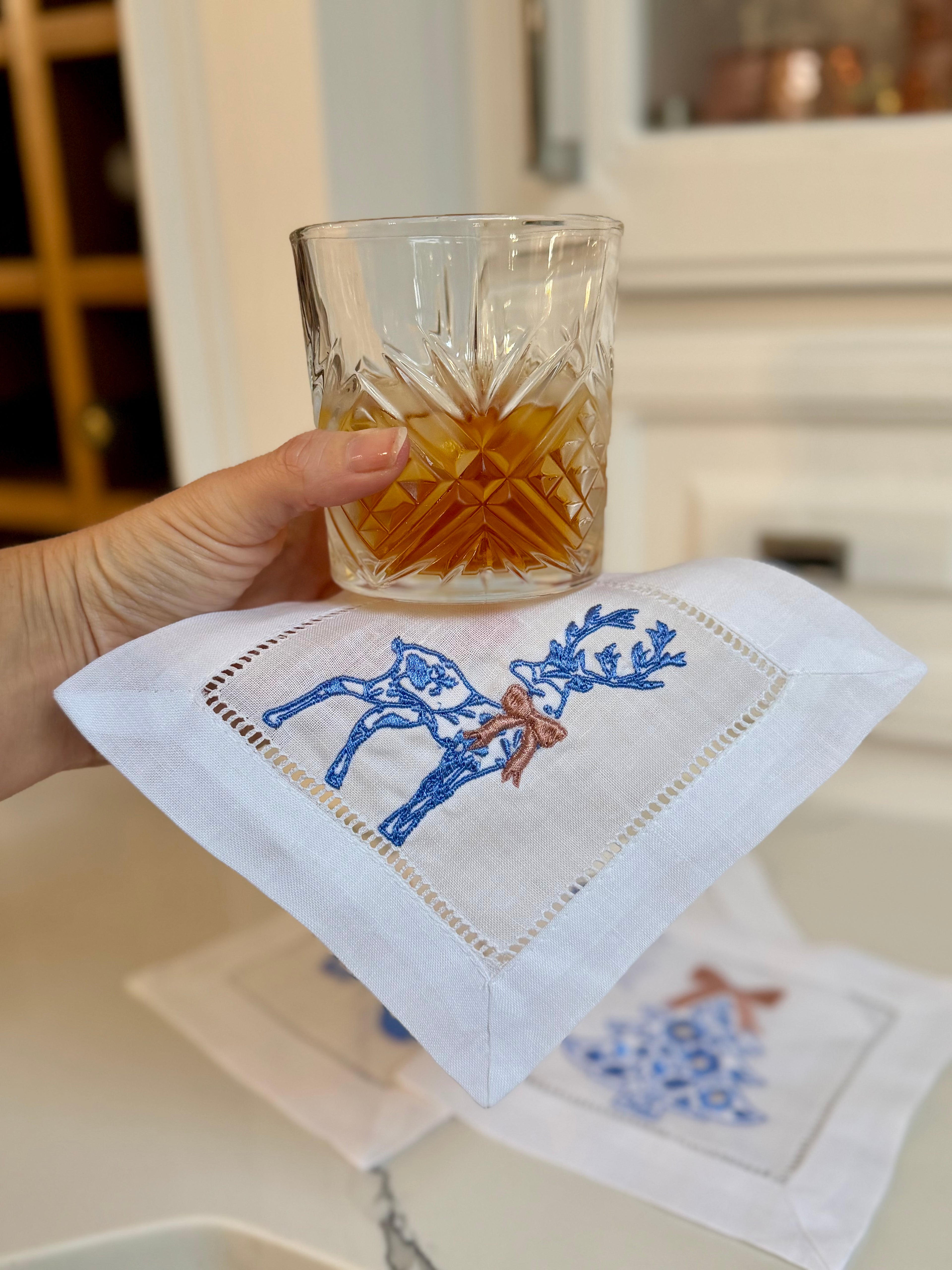 Christmas Toile Cocktail Napkins or Coasters (set of 4)