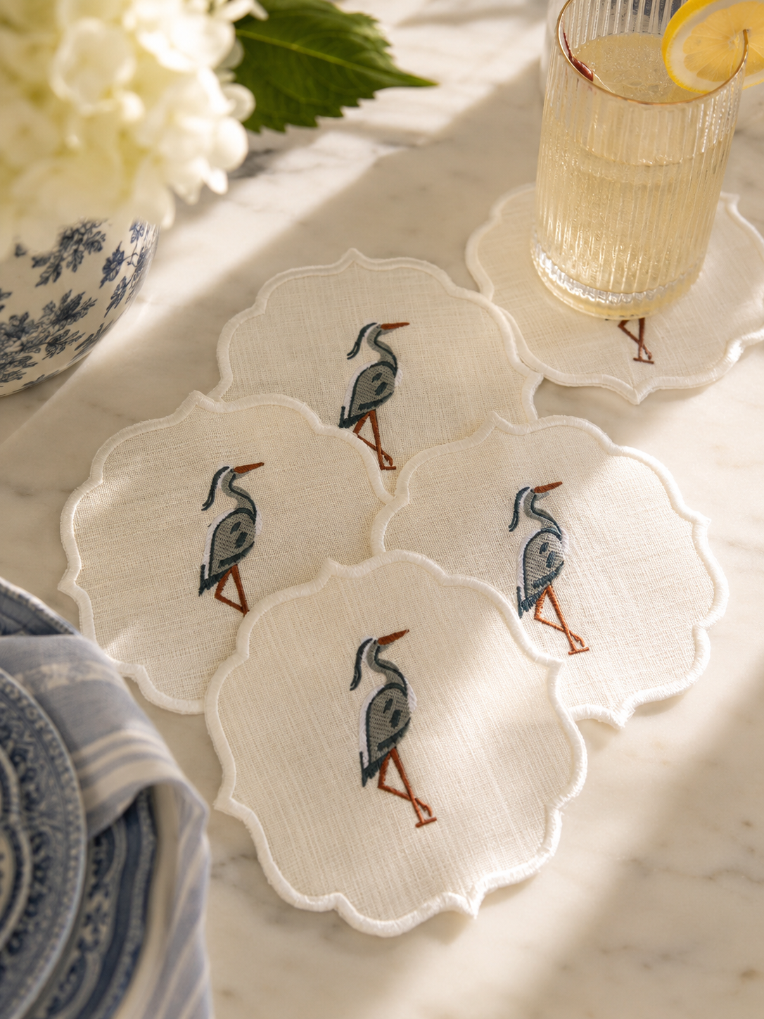 Heron Cocktail Napkins Scallop Edge