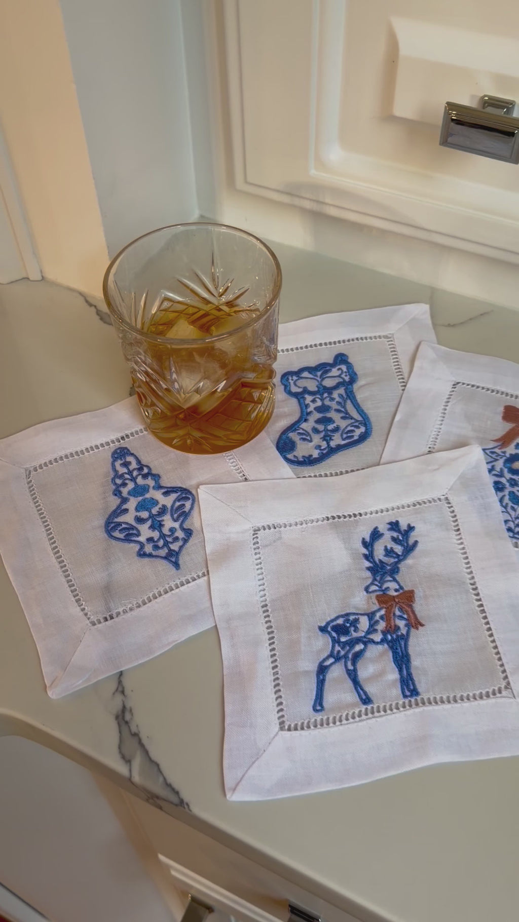 Christmas Toile Cocktail Napkins or Coasters (set of 4)